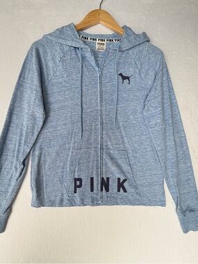 PINK Victoria's Secret Heathered Light Blue Zip Hoodie